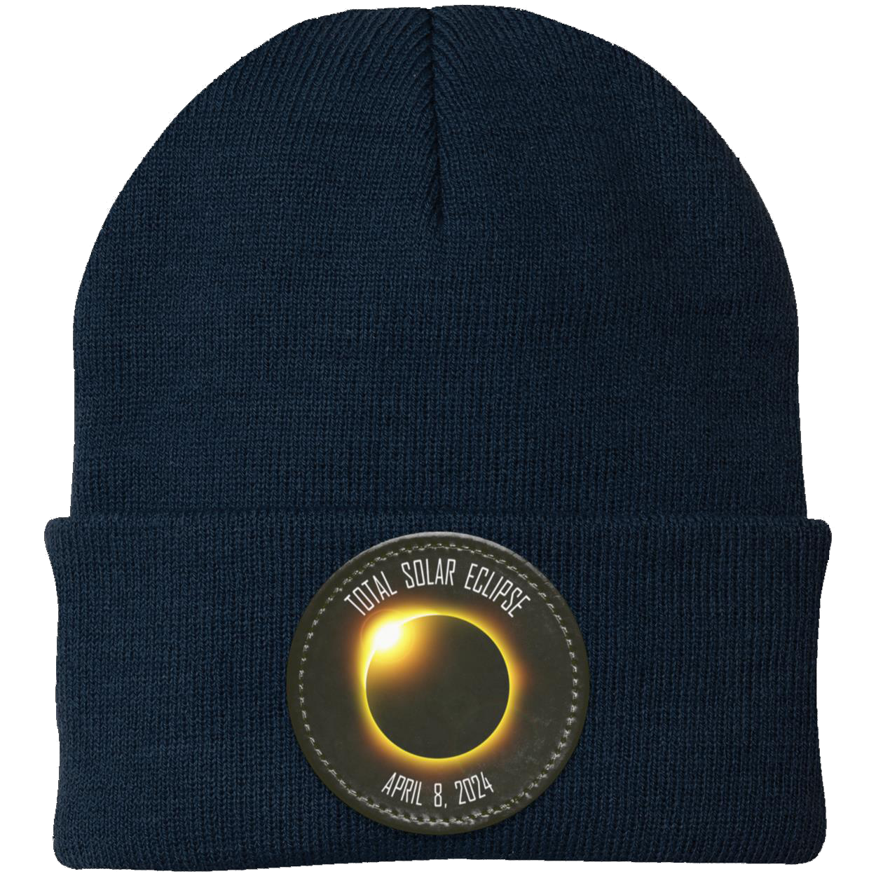 Total Solar Eclipse beanie, 2024 eclipse, April 8 2024 solar eclipse gifts, Knit Cap - Patch - GoneBold.gift