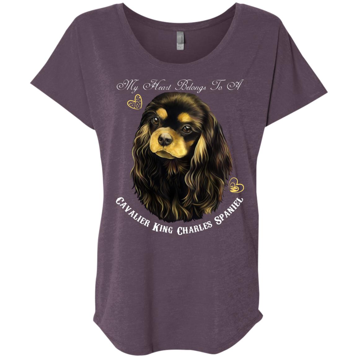 Cavalier King Charles Spaniel Black Tan My Heart Dolman Sleeve T-shirt - GoneBold.gift