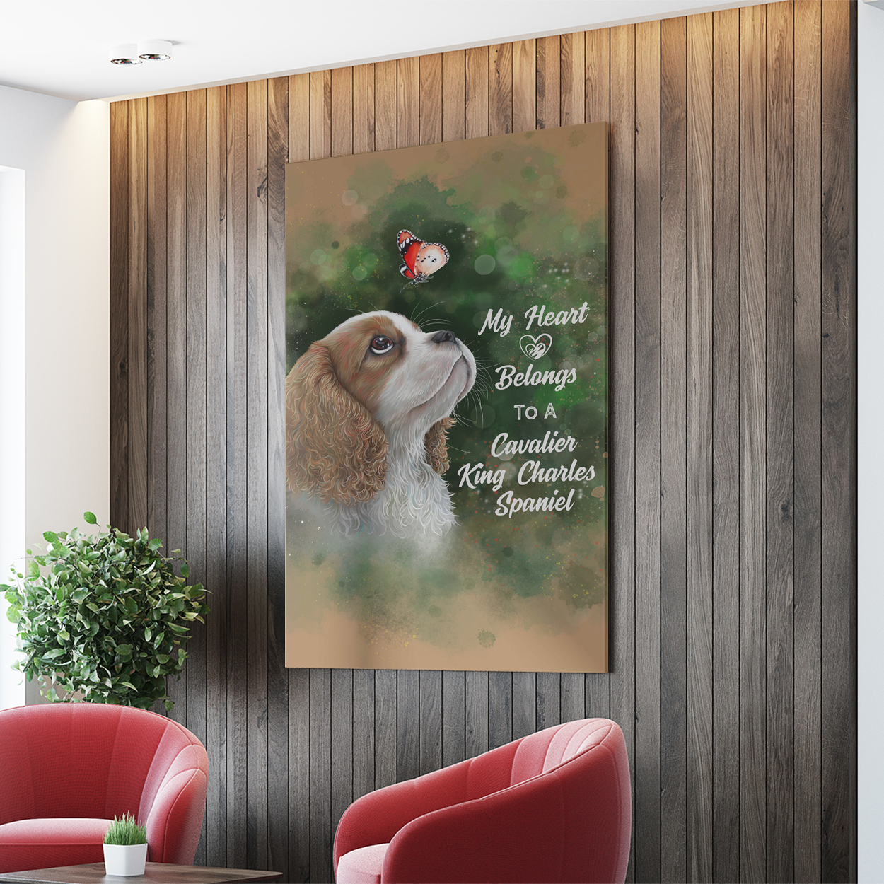Cavalier King Charles Spaniel, My Heart Belongs To A Cavalier Portrait Canvas .75in Frame - GoneBold.gift