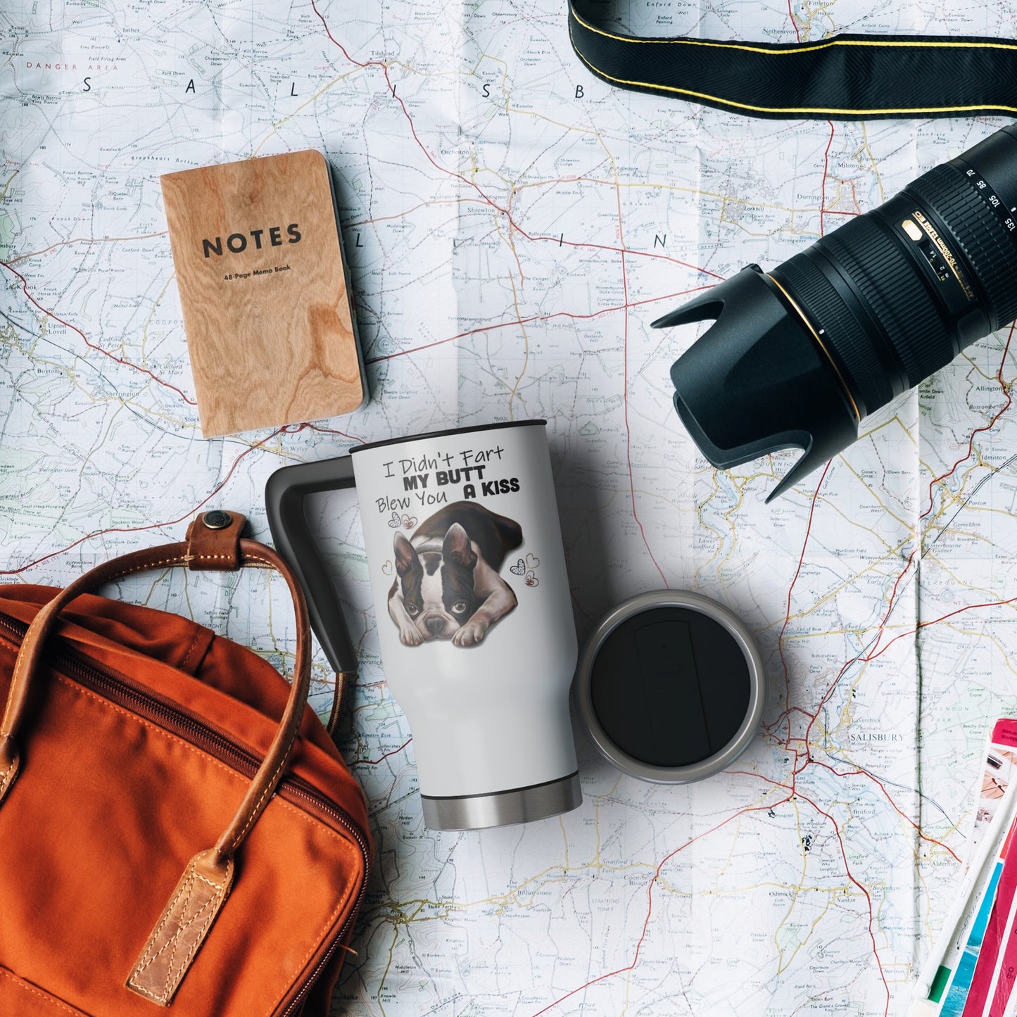 Boston Terrier Travel Mug, I Didn't Fart My Butt Blew You A Kiss