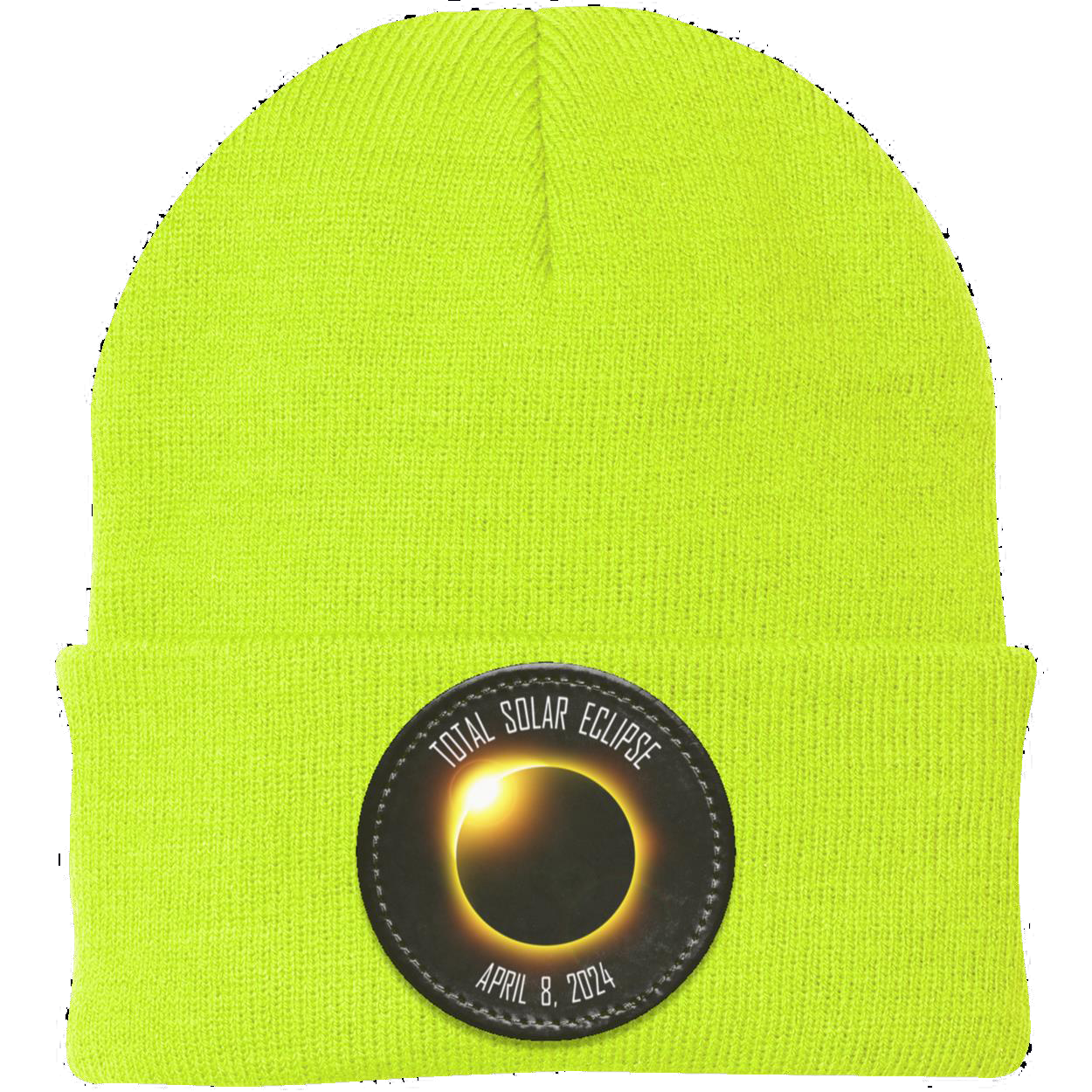 Total Solar Eclipse beanie, 2024 eclipse, April 8 2024 solar eclipse gifts, Knit Cap - Patch - GoneBold.gift