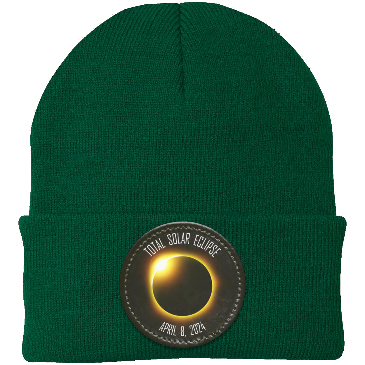 Total Solar Eclipse beanie, 2024 eclipse, April 8 2024 solar eclipse gifts, Knit Cap - Patch - GoneBold.gift
