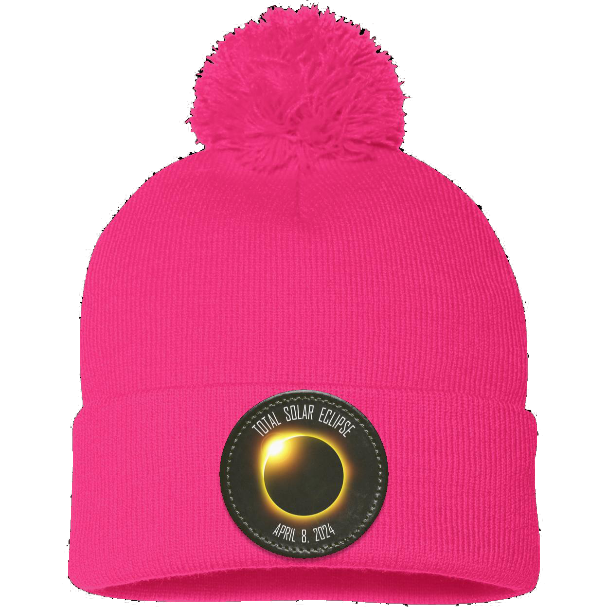 Total Solar Eclipse April 8 2024 elipse beanie, Pom Pom Knit Cap - Patch