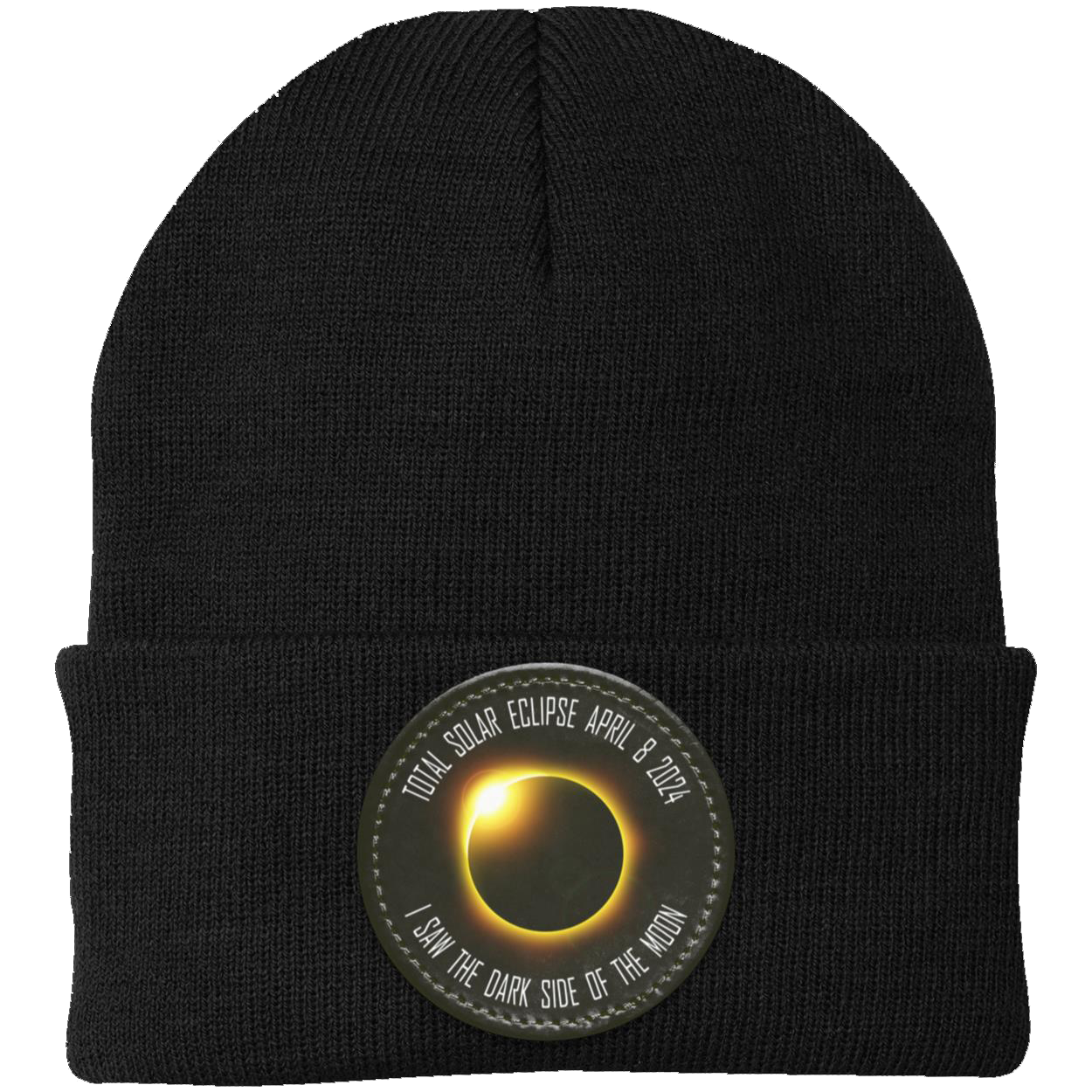 Total Solar Eclipse April 8 2024 eclipse beanie, I Saw the Dark Side of the Moon hat, Knit Cap - Patch