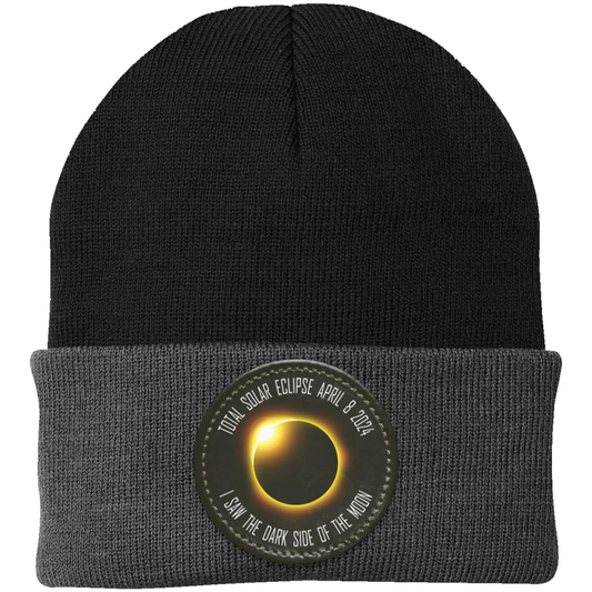 Total Solar Eclipse April 8 2024 eclipse beanie, I Saw the Dark Side of the Moon hat, Knit Cap - Patch