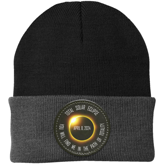 Total Solar Eclipse April 8 2024, You Will Find Me in the Path of Totality, 2024 Eclipse beanie Knit Cap - Patch