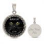 Black Cat Is My Good Luck Charm, Silver or Gold Luxury Necklace, Engrave your Text on the back of pendant Option
