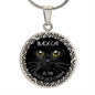 Black Cat Is My Good Luck Charm, Silver or Gold Luxury Necklace, Engrave your Text on the back of pendant Option