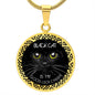 Black Cat Is My Good Luck Charm, Silver or Gold Luxury Necklace, Engrave your Text on the back of pendant Option