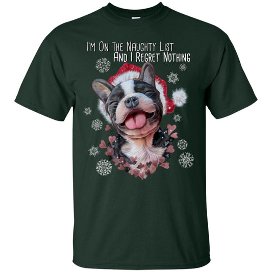 French Bulldog Gifts, Frenchie Christmas T-Shirt - I Am On A Naughty List - GoneBold.gift