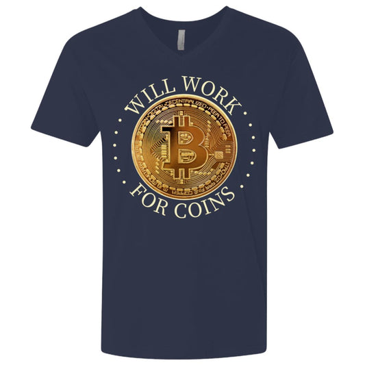Bitcoin Shirt, Will Work For Coins, Premium Fitted SS V-Neck - GoneBold.gift