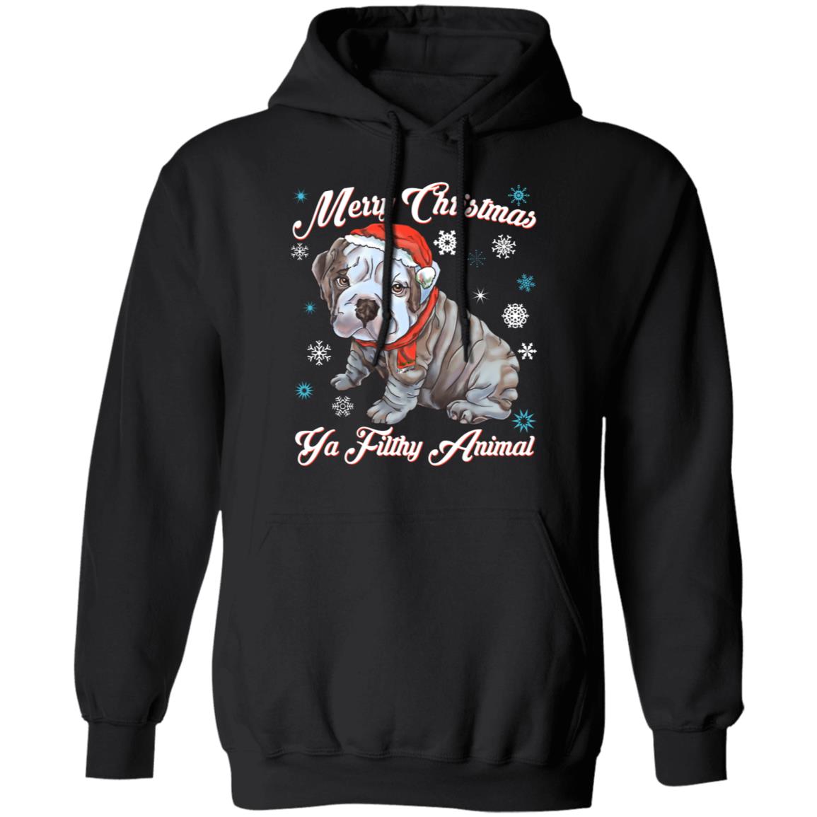 Merry Christmas Ya Filthy Animal, English bulldog Santa Hat Pullover Hoodie