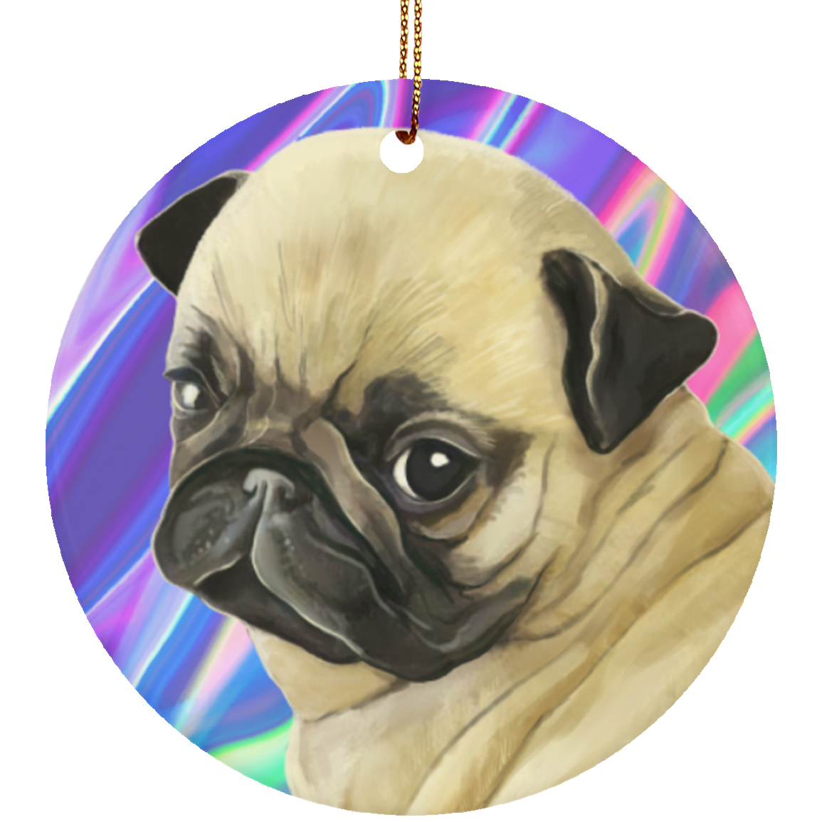 Pug Ceramic Circle Ornament - GoneBold.gift