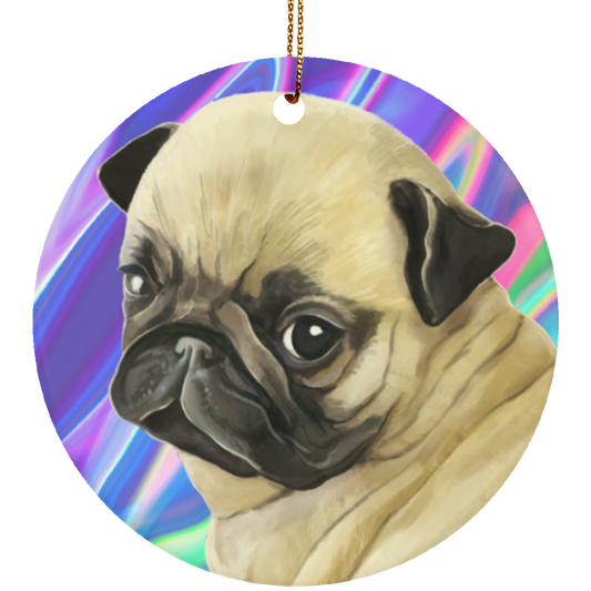Pug Ceramic Circle Ornament - GoneBold.gift