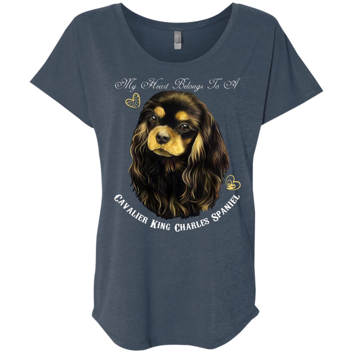 Cavalier King Charles Spaniel Black Tan My Heart Dolman Sleeve T-shirt - GoneBold.gift