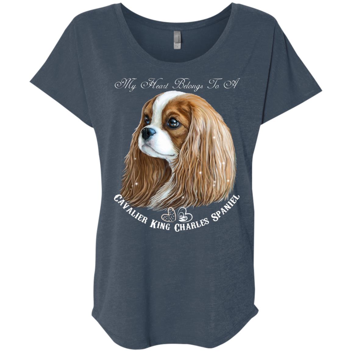 Cavalier King Charles Spaniel Blenheim My Heart Dolman Sleeve T-shirt - GoneBold.gift