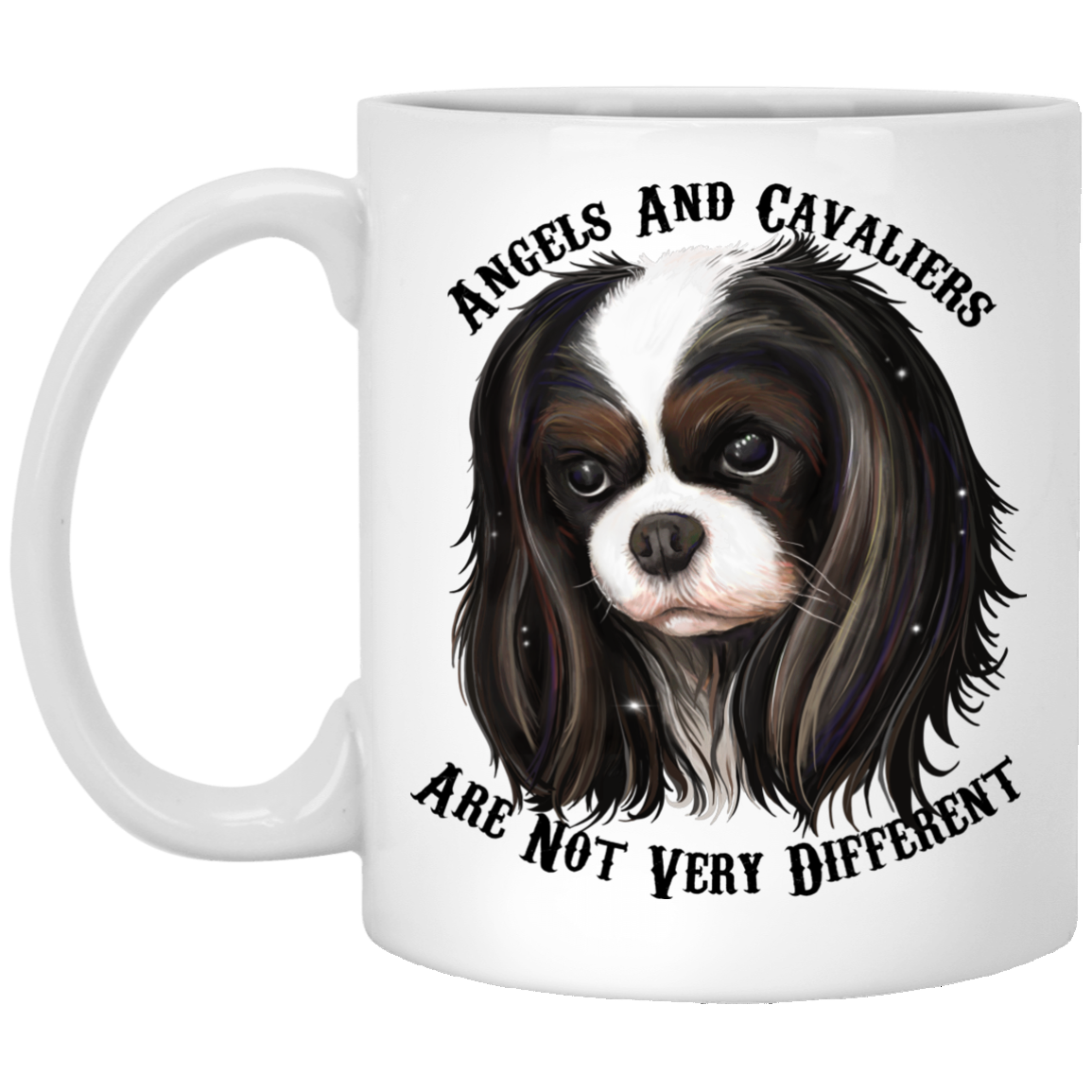 Cavalier King Charles Spaniel Gifts - Cavaliers And Angels Tricolor King Charles White Mugs - GoneBold.gift