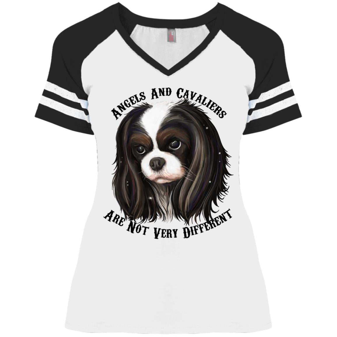 Cavalier King Charles Spaniel Tricolor Angels Game V-Neck T-Shirt - GoneBold.gift