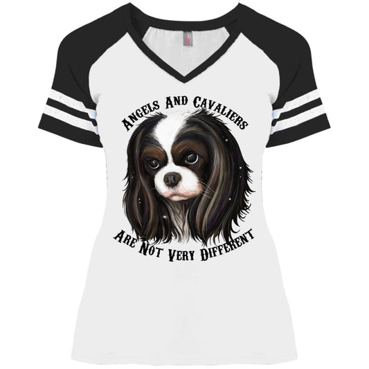 Cavalier King Charles Spaniel Tricolor Angels Game V-Neck T-Shirt - GoneBold.gift