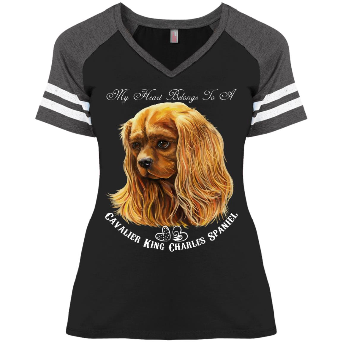 Cavalier King Charles Spaniel Ruby My Heart Ladies' Game V-Neck T-Shirt - GoneBold.gift