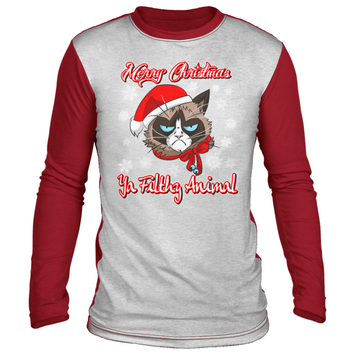 Cat Christmas shirt, Merry Christmas Ya Filthy Animal, funny  Ugly Christmas ‘sweater’ Long Sleeve - GoneBold.gift