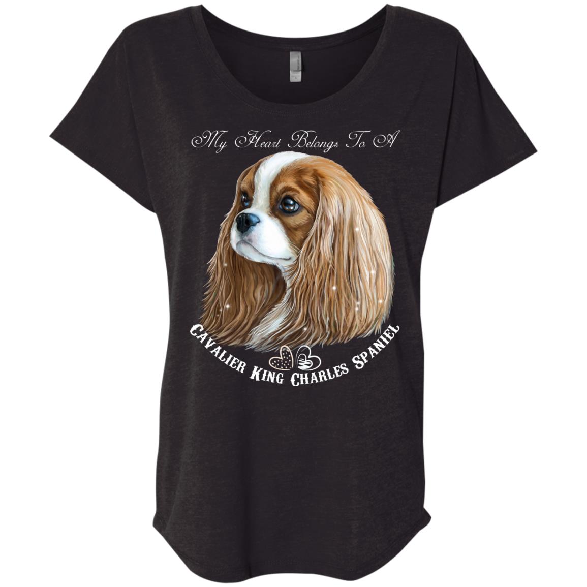 Cavalier King Charles Spaniel Blenheim My Heart Dolman Sleeve T-shirt - GoneBold.gift