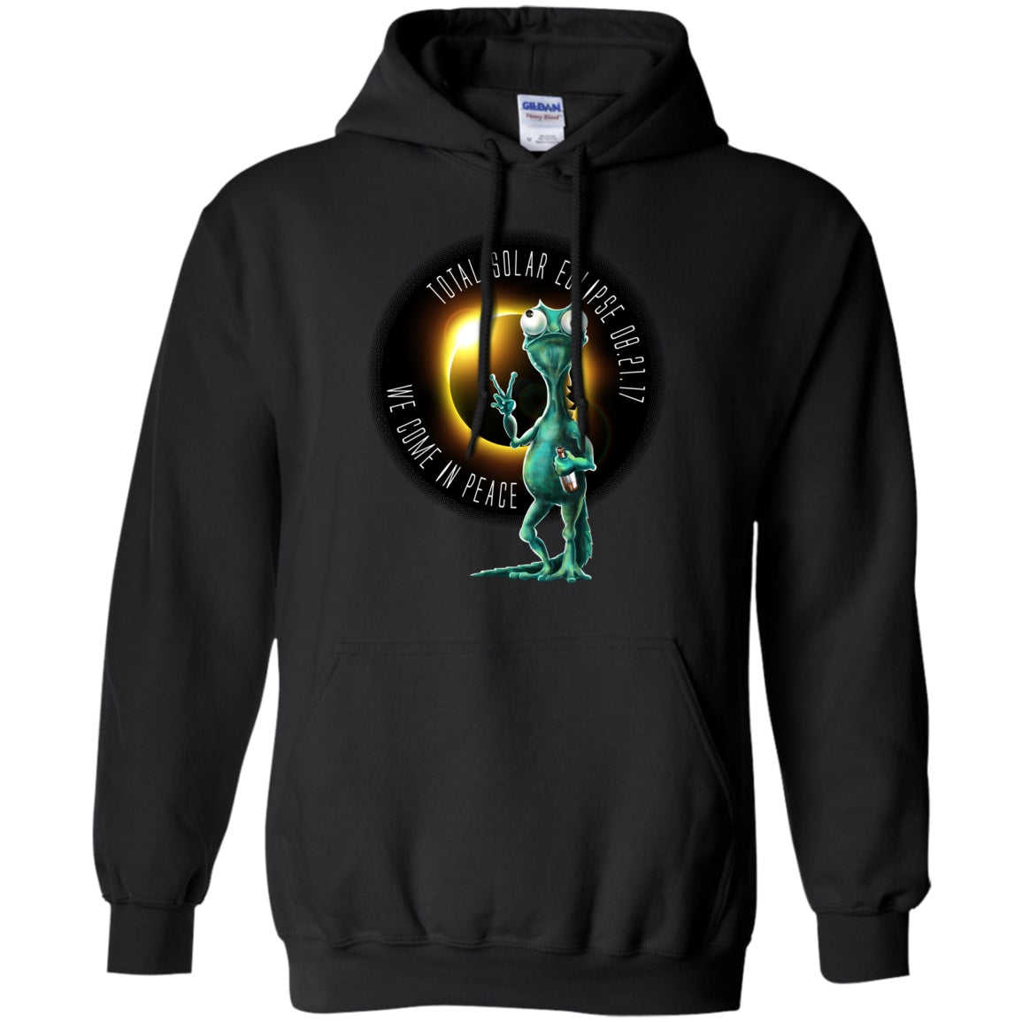 Solar Eclipse Hoodies Unisex - We Come In Peace Lizard Men - GoneBold.gift