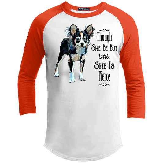 Though She Be But Little She Is Fierce Chihuahua Sporty Tee Shirt - GoneBold.gift